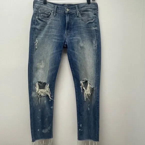 Mother Denim The Dropout Fray blue jeans, sz 27. Cropped ankle distressed torn - Picture 2 of 12